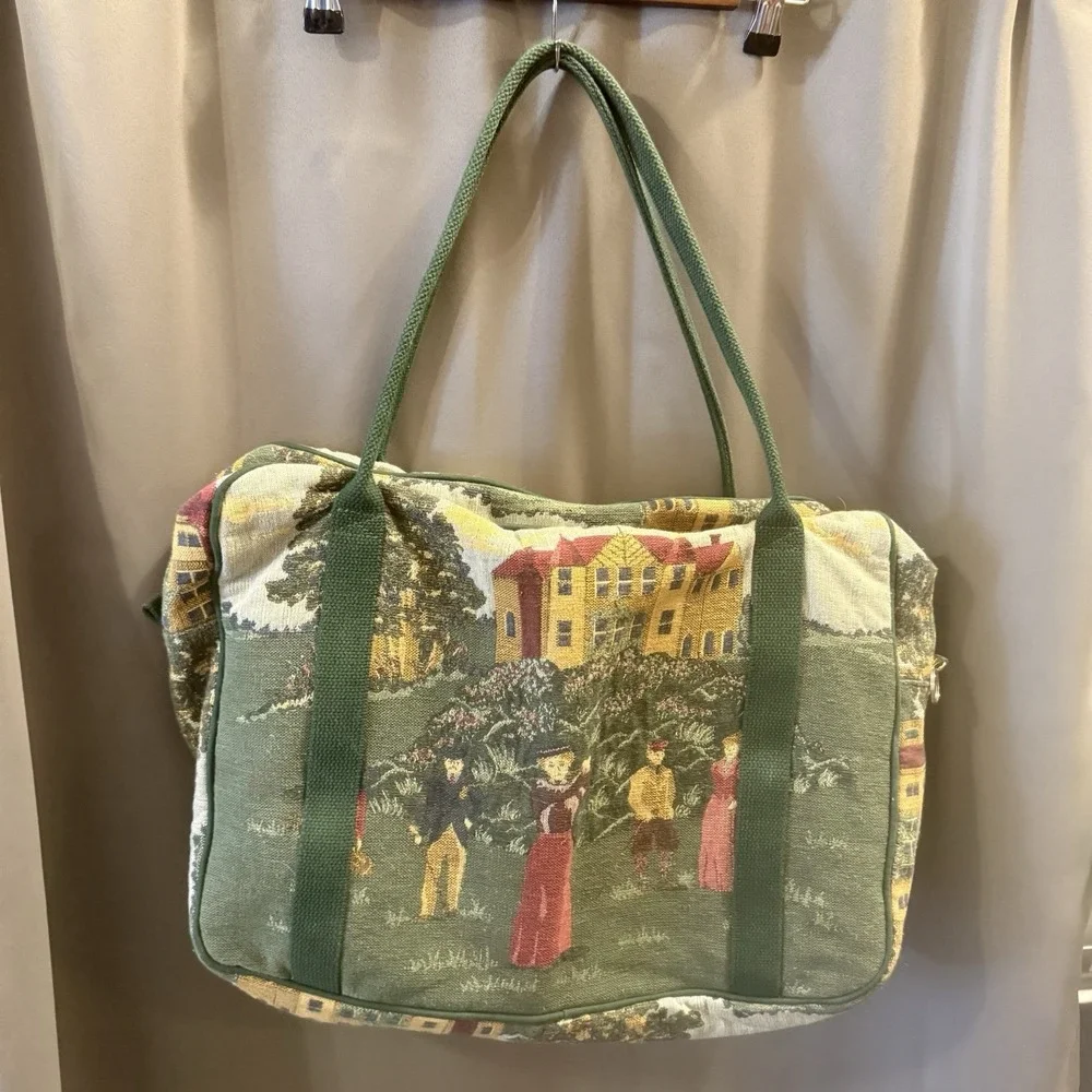Vintage Toby Weston Golf Themed Tapestry Overnight Travel Satchel & Garment Bag